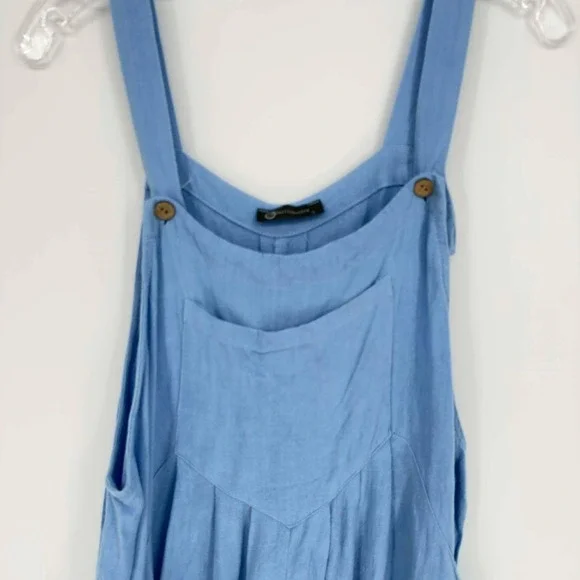 PRETTYGARDEN Women's Blue Cotton Linen Wide Leg Overall Jumpsuit Size L - Picture 2 of 8